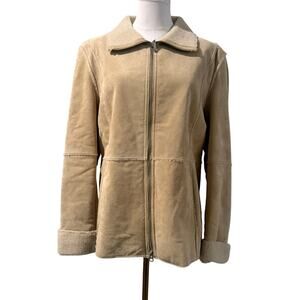 Vintage New York Winlit Beige Shearling Leather Jacket Sherpa Lined Large Luxury